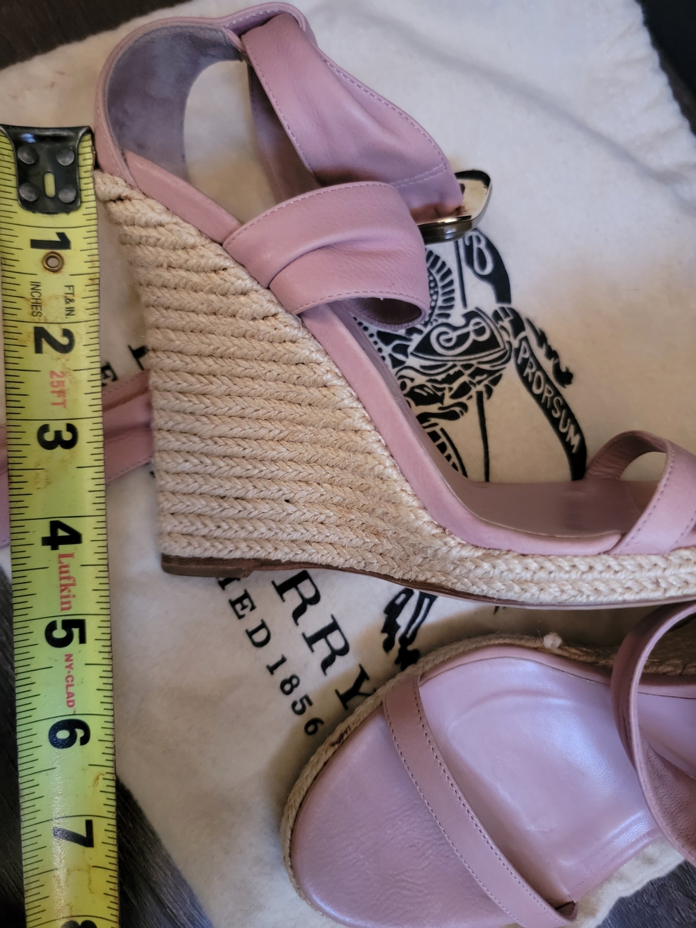 Burberry Blush Pink Leather Espadrille Wedge Sandals - Picture 6 of 7